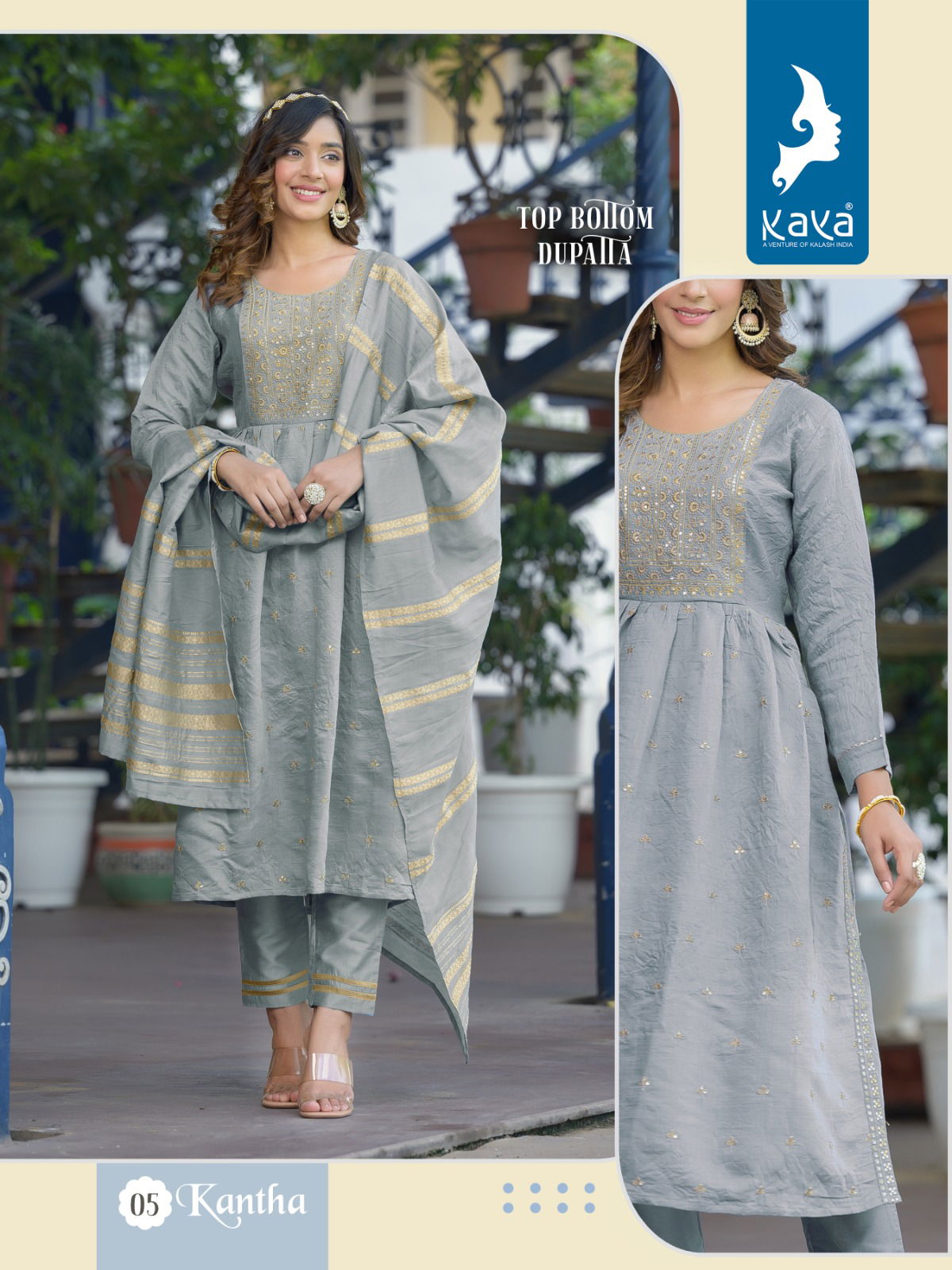 Kaya Kantha Viscose Silk Readymade Suits Catalog
